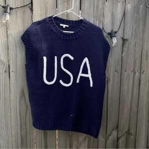 Baevely USA Navy Blue Chunky Knit Sweater Vest‎ Sleeveless Graphic Top Large